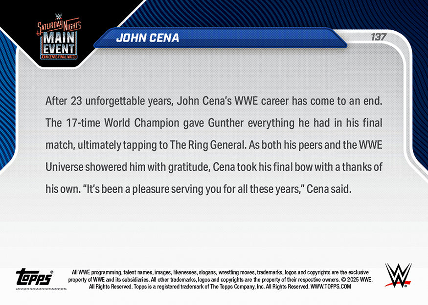 John Cena - 2025 WWE Topps NOW® - Card 137